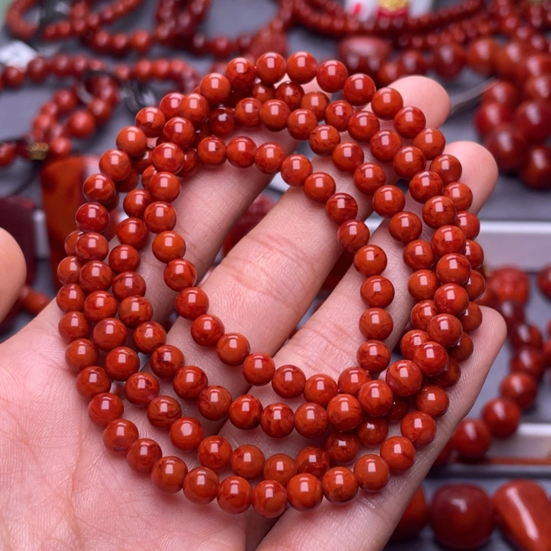 南红玛瑙未镶嵌其他高品）5.5mm瓦西柿子满肉火焰佛珠
