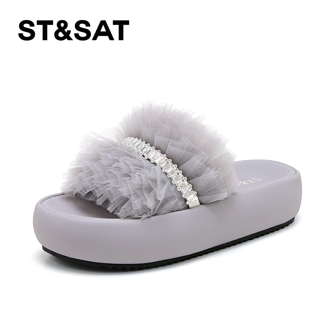 St&Sat/星期六2025夏季新款水钻一字拖网红百搭海妖风女鞋拖鞋