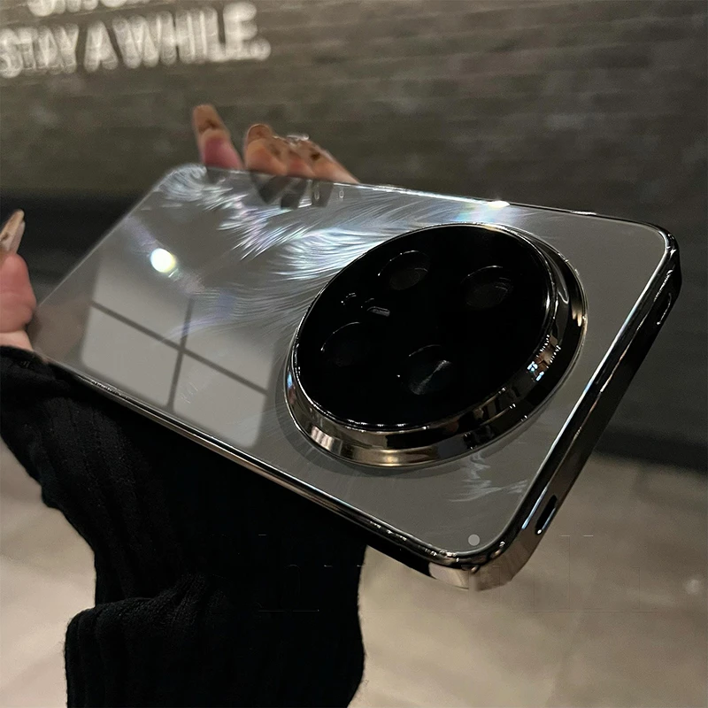 适用华为mate70手机壳渐变羽毛冰晶mate70pro电镀玻璃mate60保护