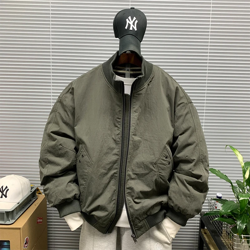 立领羽绒服外套男冬季新款高街工装潮牌休闲宽松百搭保暖羽绒夹克