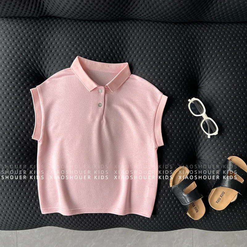 【小首尔】Q现货【蜜桃浅夏】男女童无袖上衣夏季POLO针织背心hbb7670