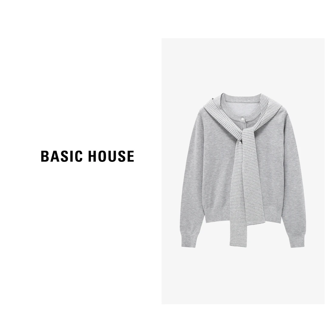 Basic House/百家好长袖短款时尚休闲百搭连帽针织衫-B0625H5C432
