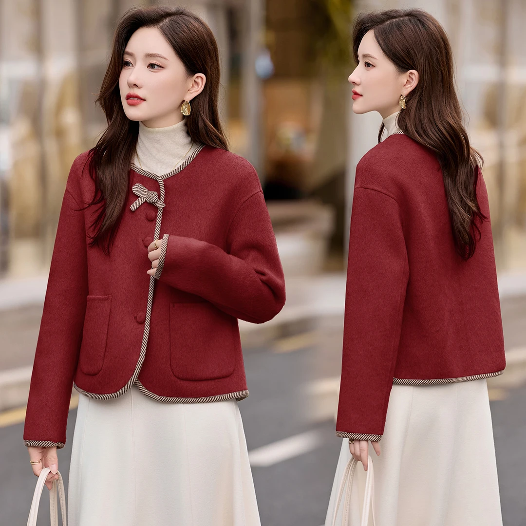 呢子大衣女款爆款2025新款时尚短款小香风双面呢外套小个子高级感