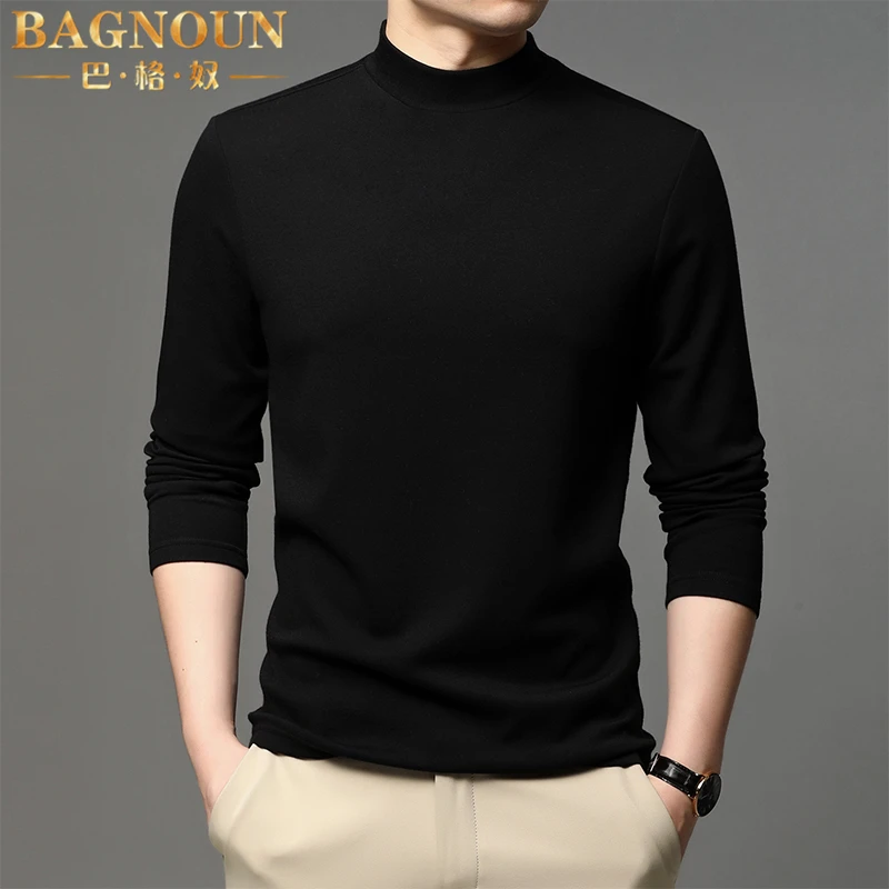 巴格奴长袖T恤男士冬季新款时尚高端山羊绒莫代尔半高领纯色n上衣