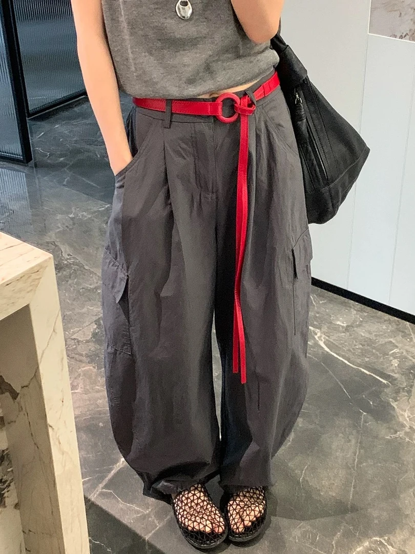 极简韩版时尚休闲百搭老钱女装慵懒痞帅炸街风女装工装裤弯刀裤子