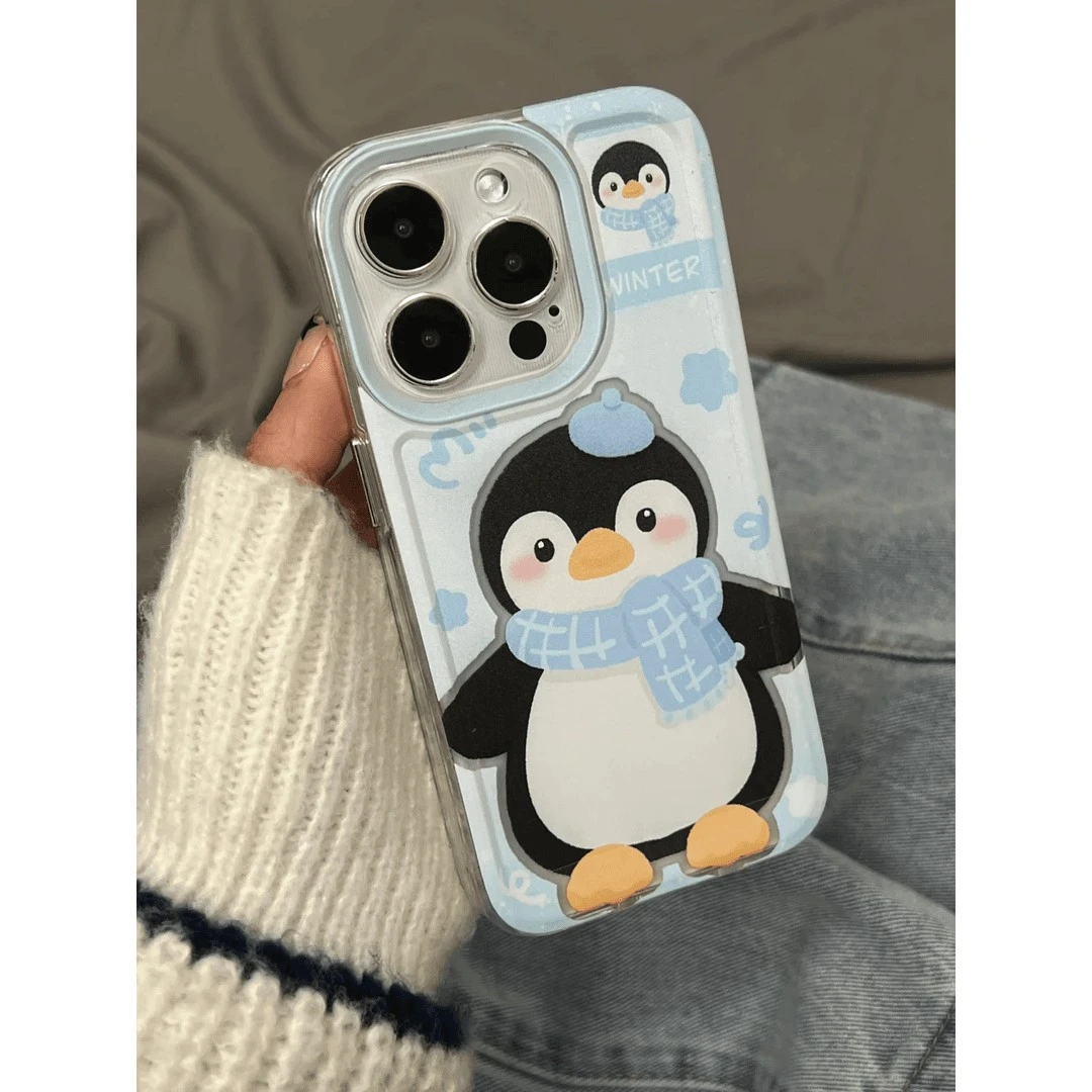 蓝围巾企鹅适用苹果16Pro手机壳iPhone15设计14卡通13可爱12软7/8