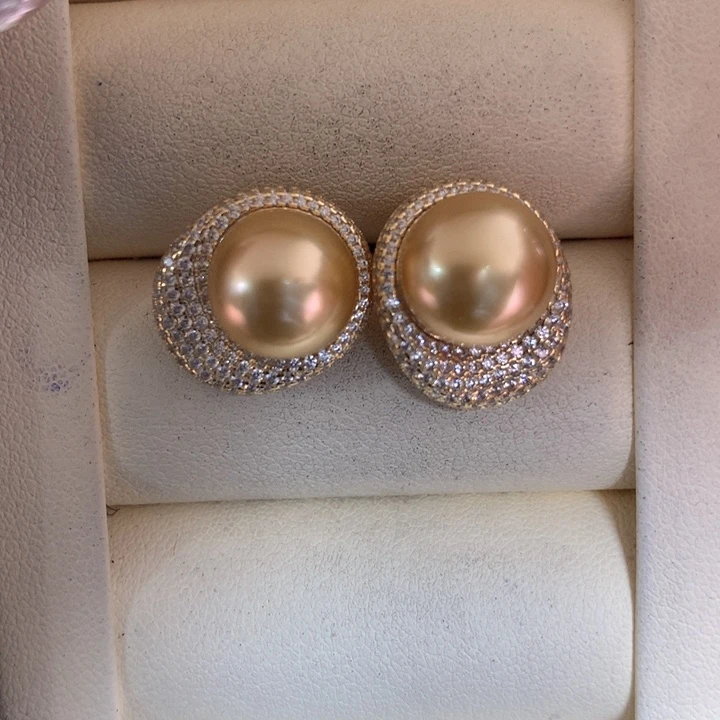 银S925镶嵌耳饰海水珍珠