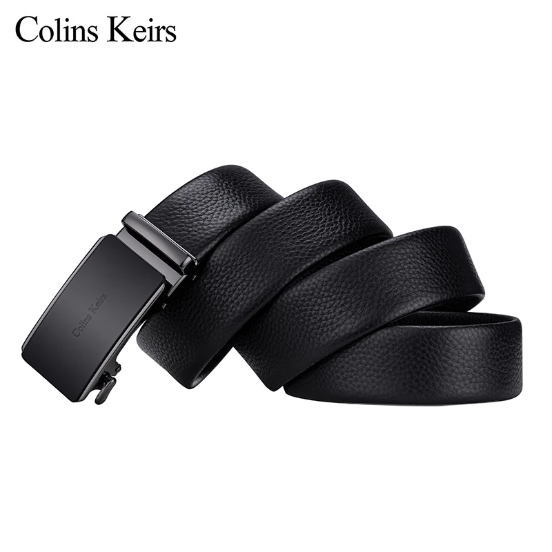 Colins Keirs男士正装自动扣黑色皮带带礼盒高档商务腰带头层牛皮