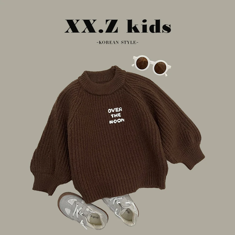 冬装儿童韩版复古风字母印花休闲小众套头毛衣HDM3117-qqqq