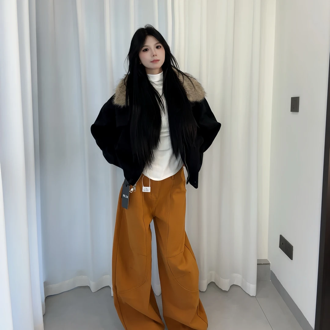 直下摆厚款女连帽宽松型短外套冬季厚款