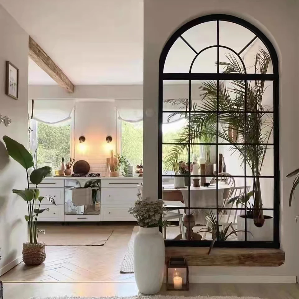 法式玻璃隔断法式复古真窗壁饰拱形墙面装饰卫生间半墙隔断屏风