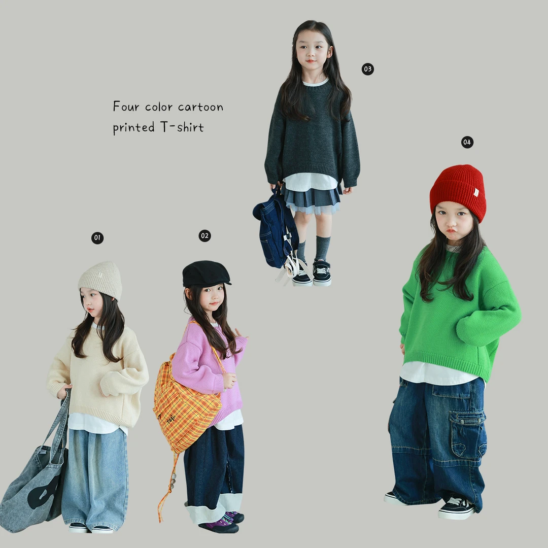 utouto大耳象女童纯色套头毛衣2024秋季新款儿童宽松2408578
