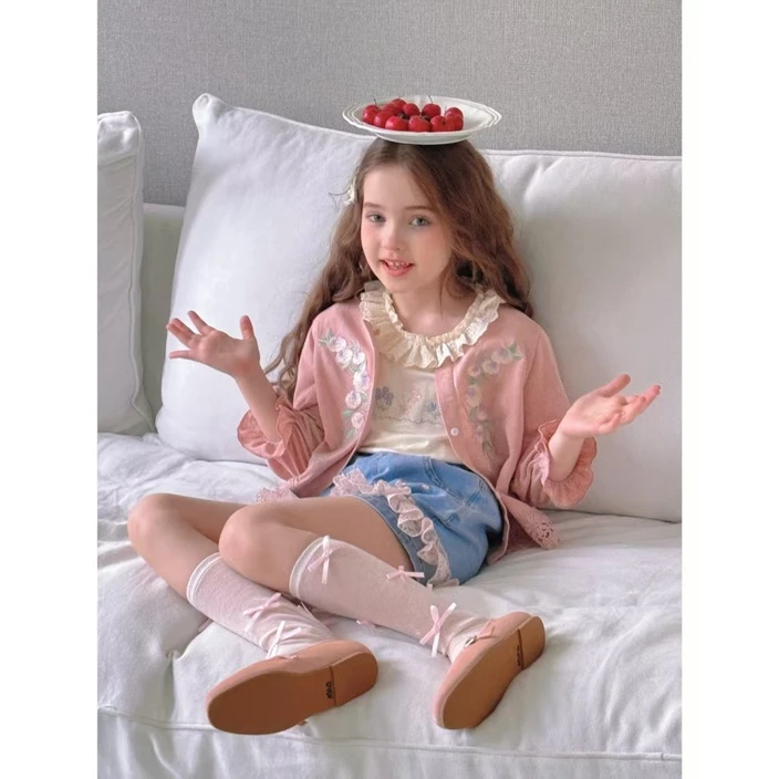 【糯米】女童夏款短款针织开衫洋气韩版小清新防晒外套TS029