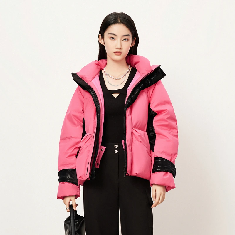 【商场同款】荷比俪冬季新款拼色拉链羽绒服HYD41560287