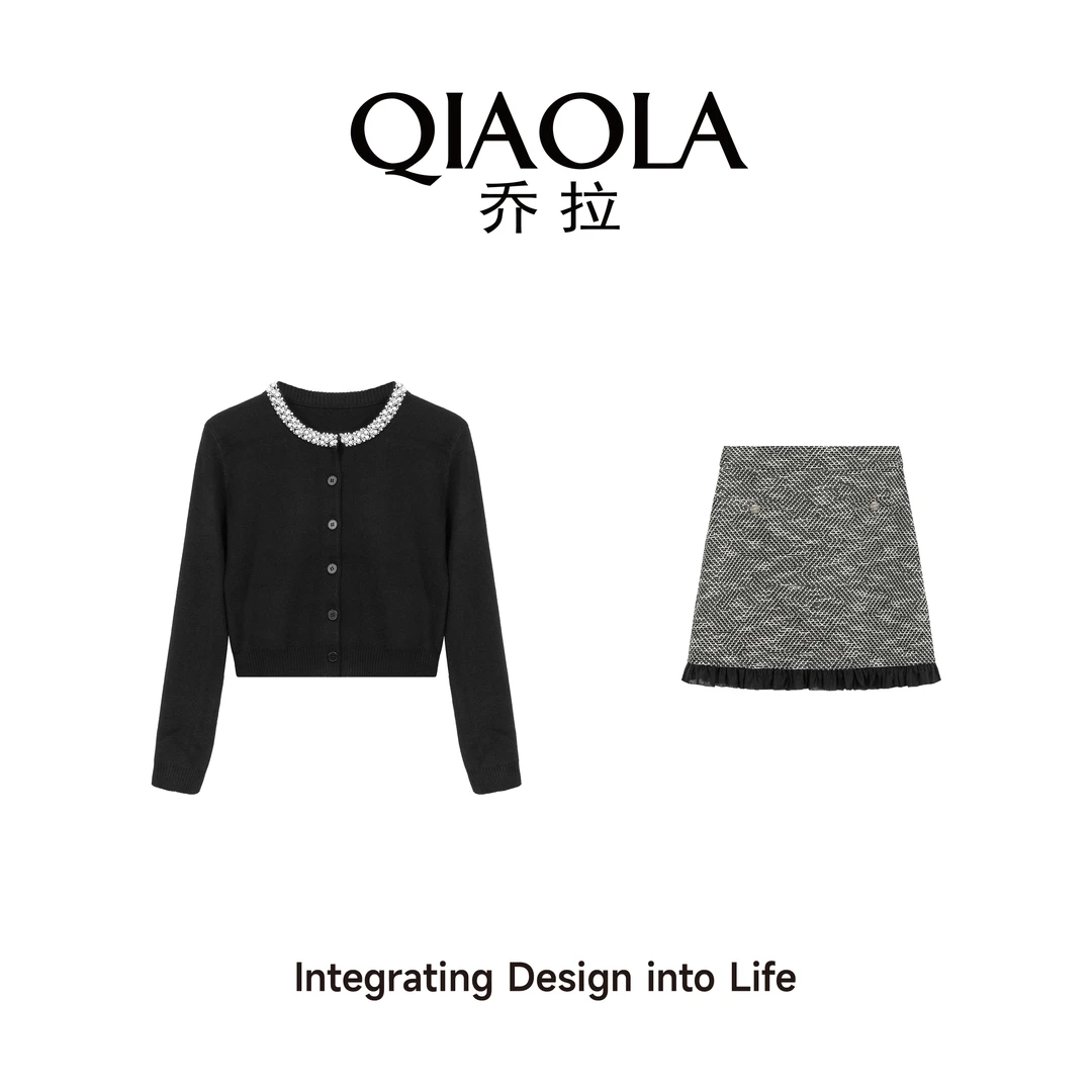 QIAOLA/乔拉【巴黎悦音】秋季毛织珍珠领小香风轻奢减龄A版套装