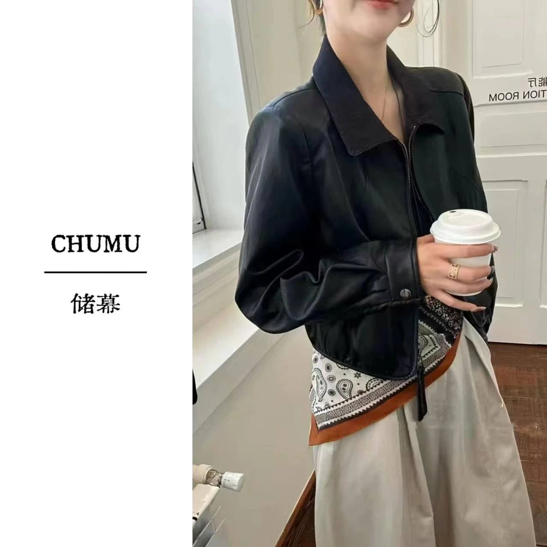 CHUMU/储慕秋冬新款韩版百搭小个子夹棉皮衣外套 机车PU皮夹克