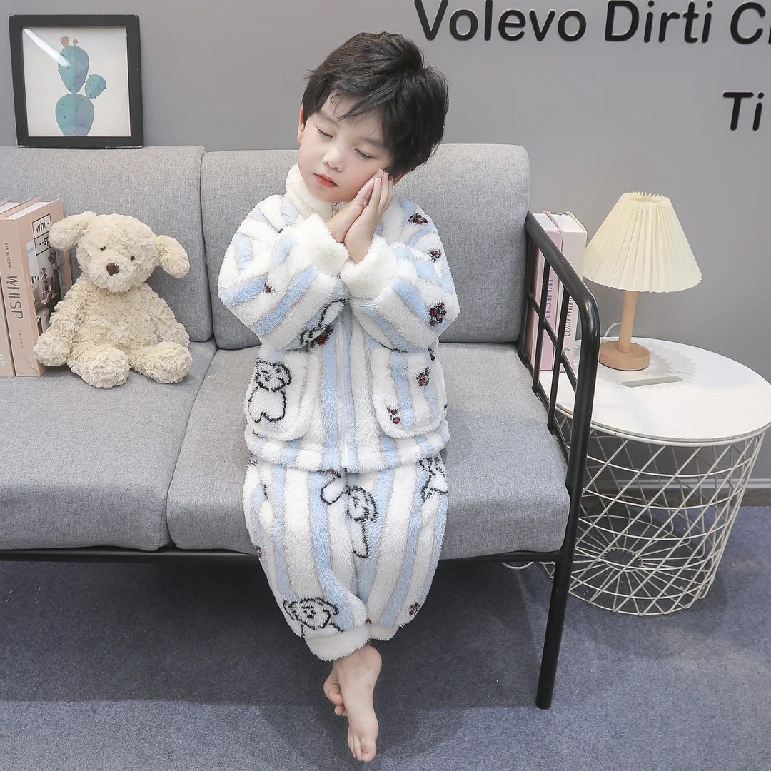 男童睡衣秋冬款儿童珊瑚绒套装男宝2025新款冬季法兰绒加厚家居服