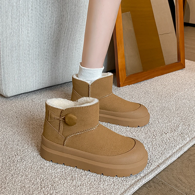 磨砂皮反绒保暖厚底雪地靴女秋冬外穿网红超火显瘦小短靴防水棉鞋