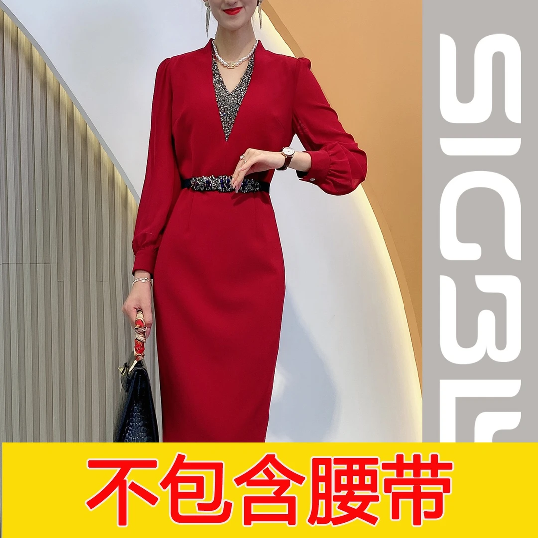 222 秋冬气质修身名媛优雅设计师轻奢时尚连衣裙X3518