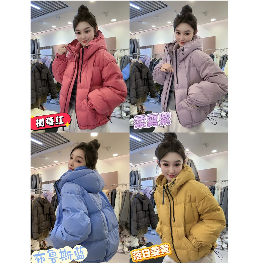 。2025冬季羽绒服小个子花苞连帽面包服韩系百搭加厚外套.