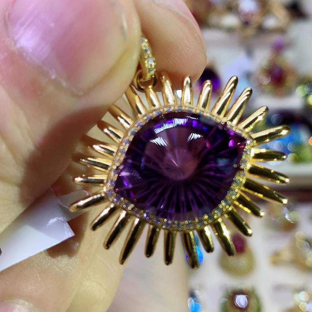 紫晶颈饰银S925镀金镶嵌