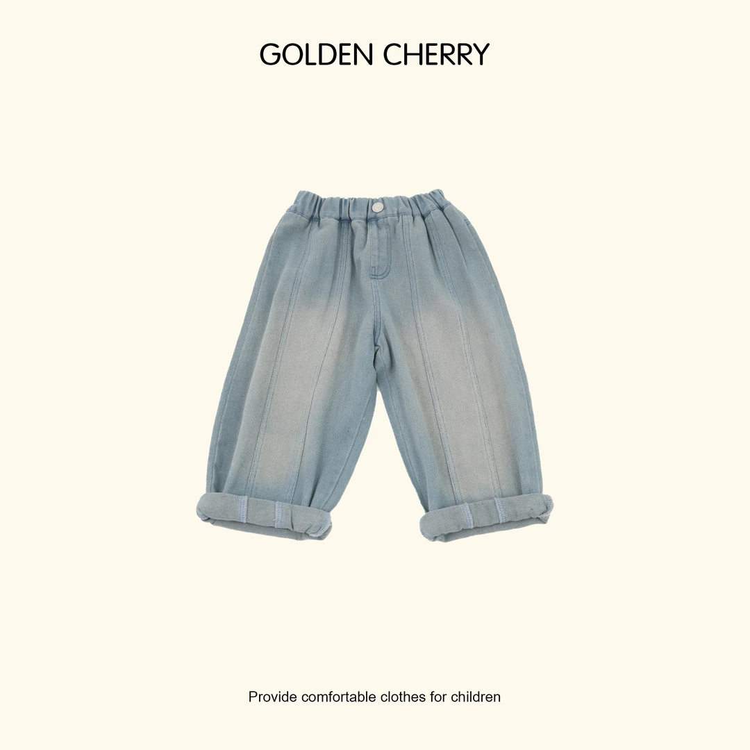 6【Golden cherry】儿童磨白竖线一粒扣时尚牛仔裤285063