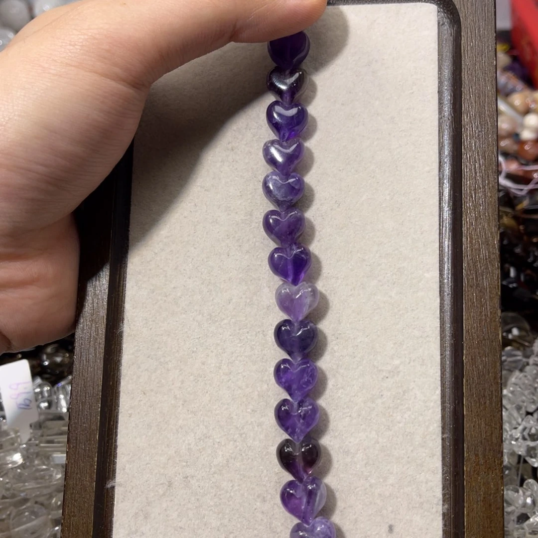 手链烟晶银S925镶嵌卡12紫水晶爱心到手15颗