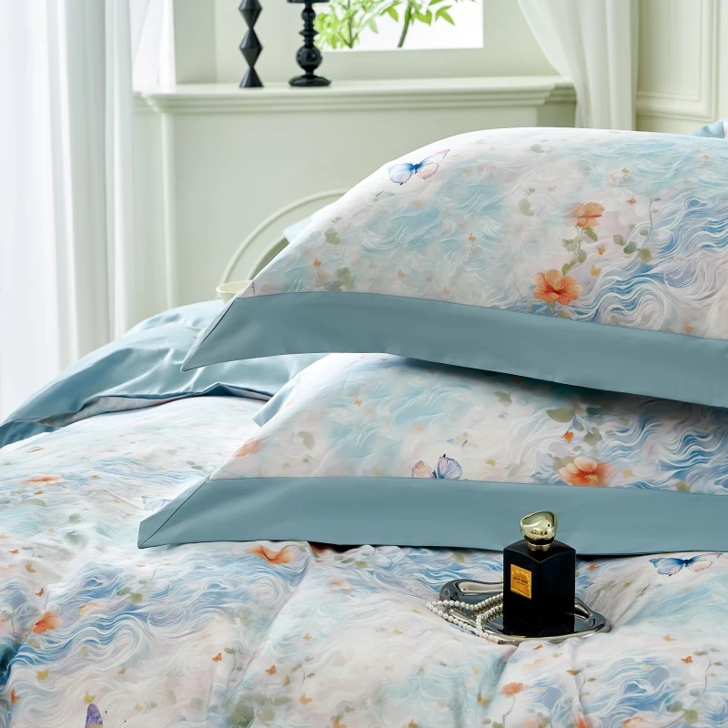 工艺款轻奢贡缎全棉长绒棉匹马棉数码印花拼角加厚加密四件套