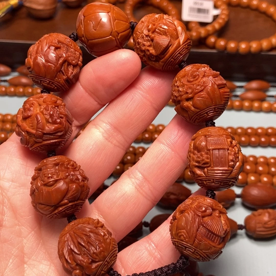 橄榄核手串/手链2.1铁核老苏工风景八仙