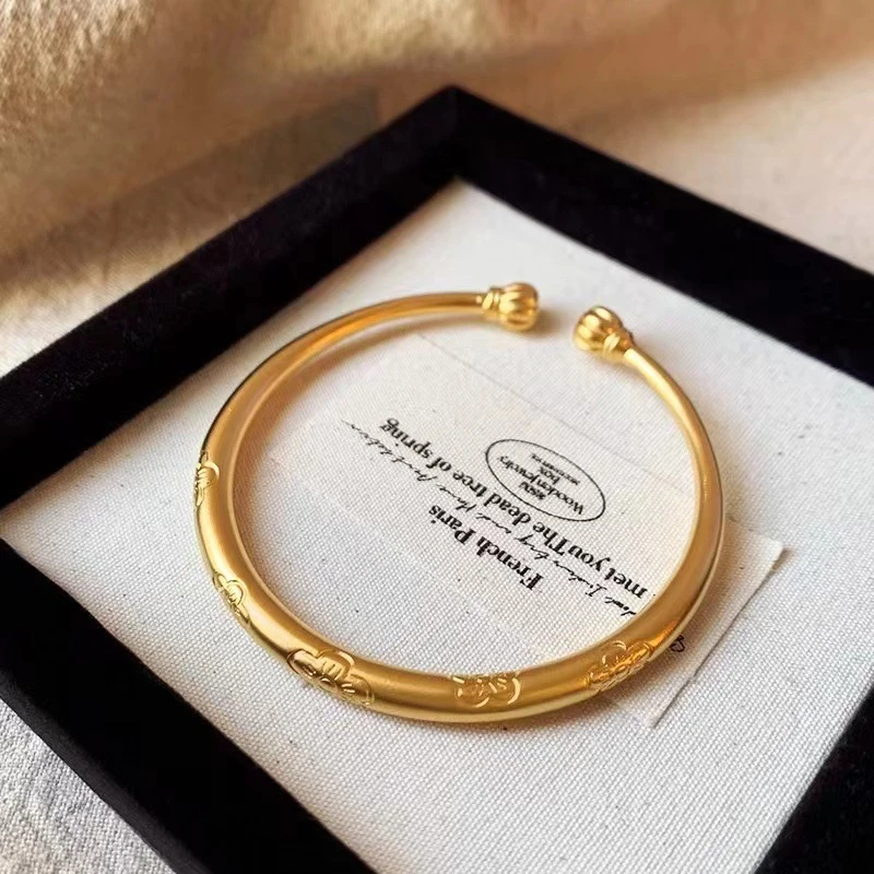 铜合金手镯 新中式南瓜头梅花手镯保色可调节气质轻奢时尚镯子