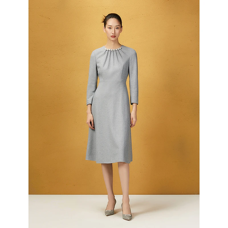 Song of Song歌中歌2025冬季轻珠细缕灰韵优雅连衣裙5C35505440