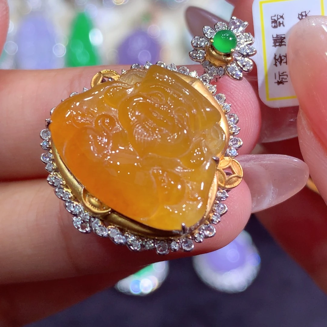 翡翠18K金镶嵌吊坠(不含链)