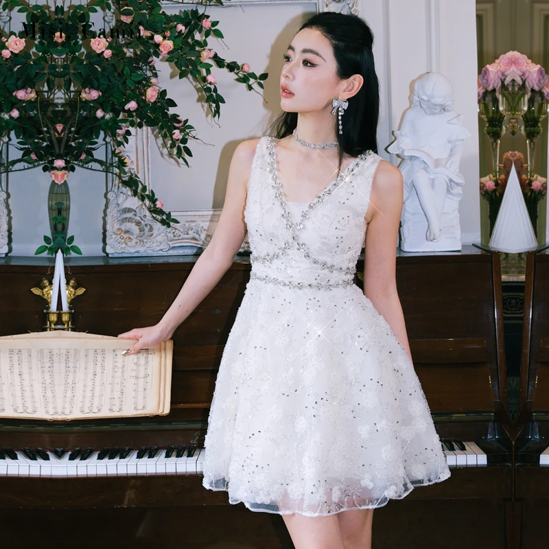 Misi,Camii2024春夏新款女装钻饰钉珠花伞摆礼服裙名媛时尚连衣裙