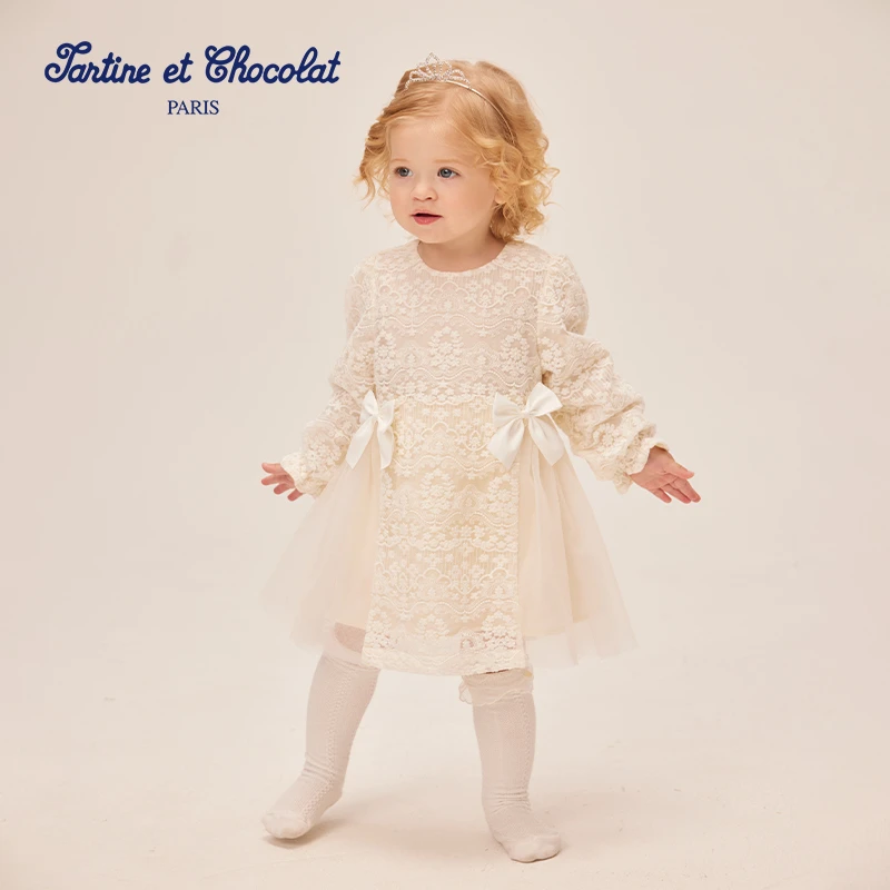 TC法国巧克力童装25春季新品女童公主网纱连衣裙