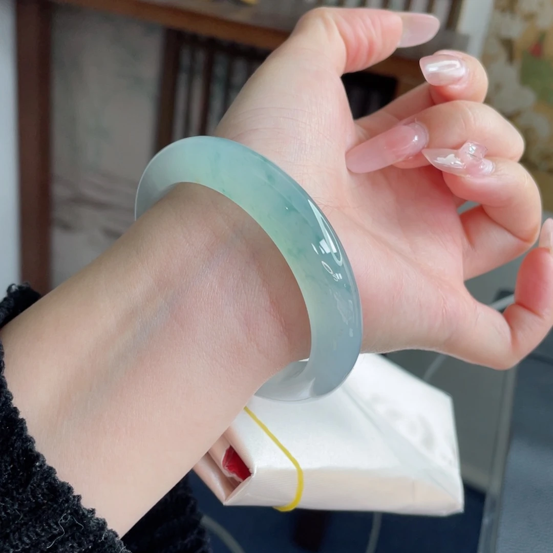 未镶嵌手镯翡翠56.2新中式飘花 冰胶共存典雅大气 8号