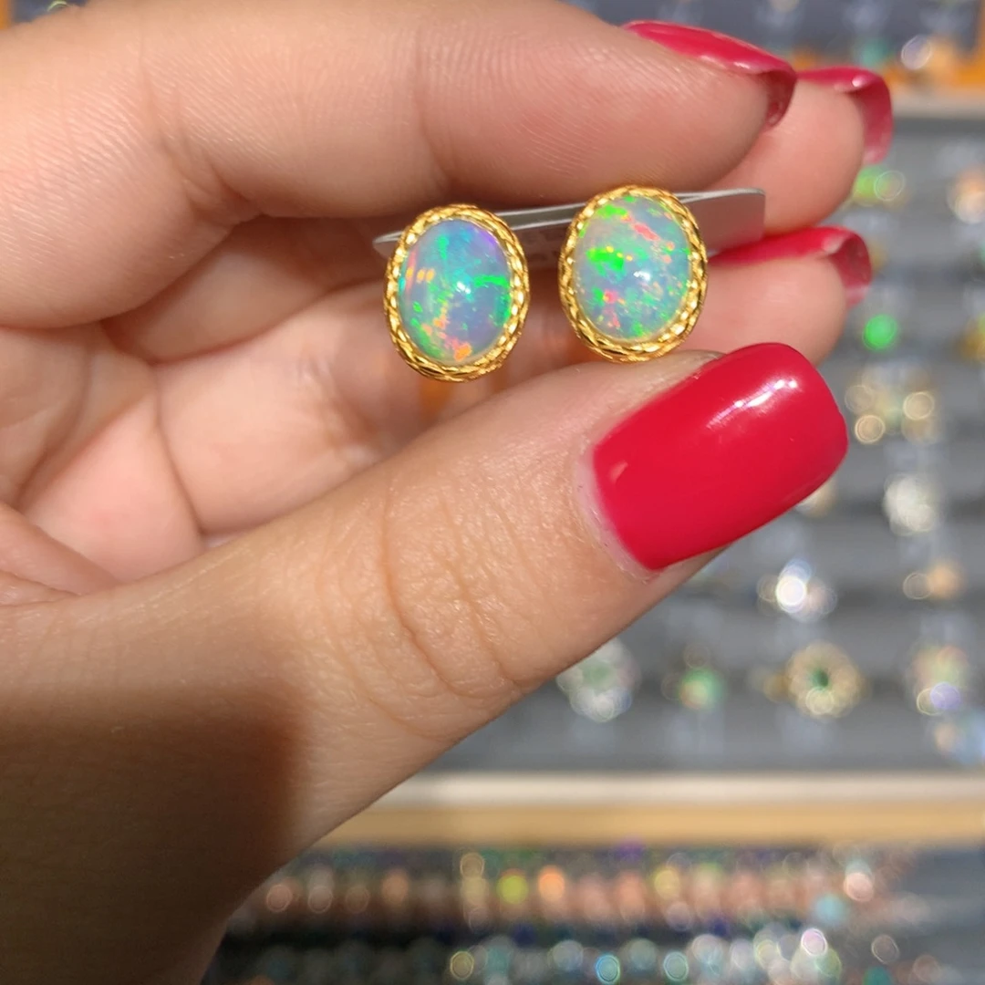 银S925镶嵌欧泊欧泊耳饰l