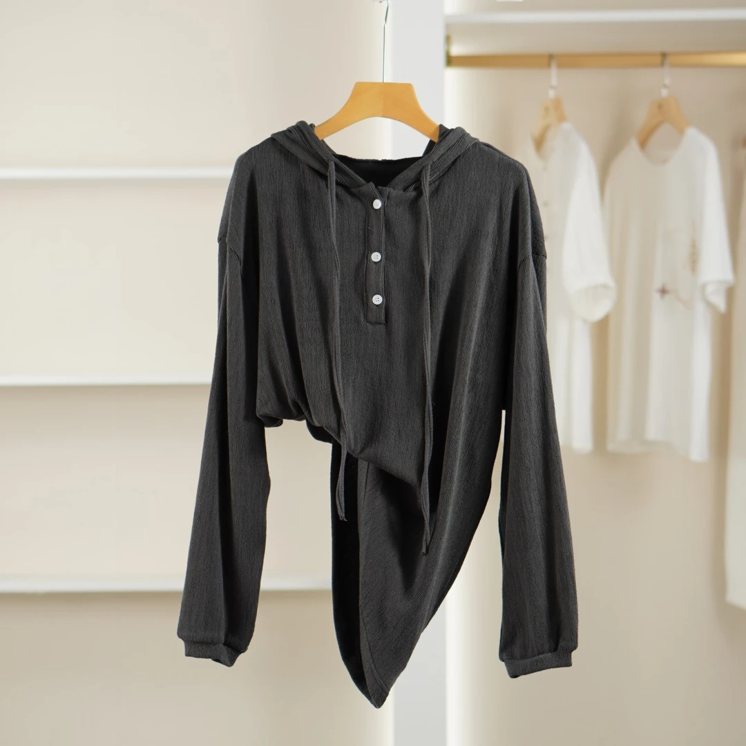 麦迪尚品 50503188 气质不规则假两件连帽针织衫上衣女款春秋新款