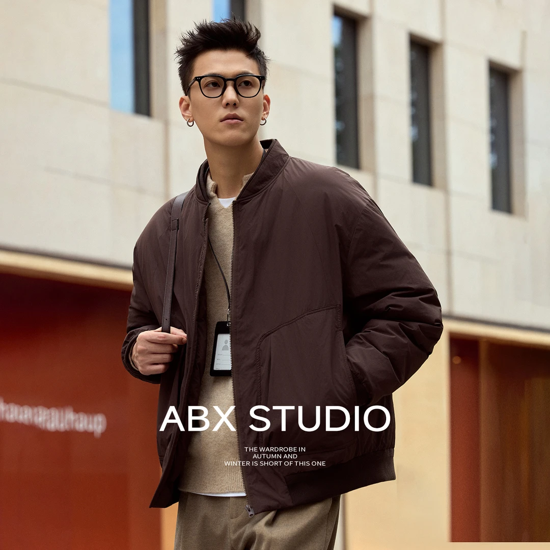 abx 定制皱感尼龙 三星90绒 冬季新款双层棒球领羽绒夹克男外套