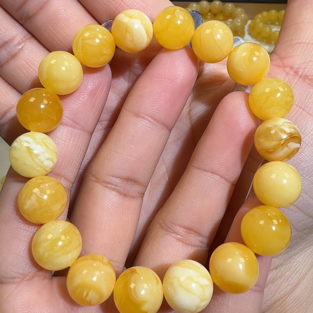 琥珀未镶嵌珠宝奇石12m焦皮多宝圆珠手串17