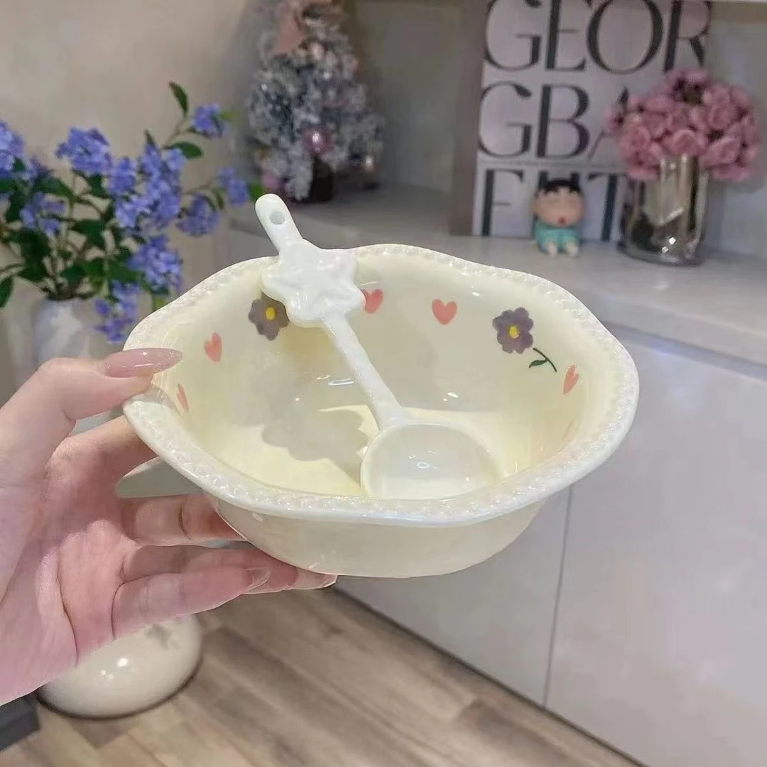 奶黄珍珠甜品沙拉碗星星勺陶瓷碗ins风餐具碗早餐碗高颜值甜品碗C