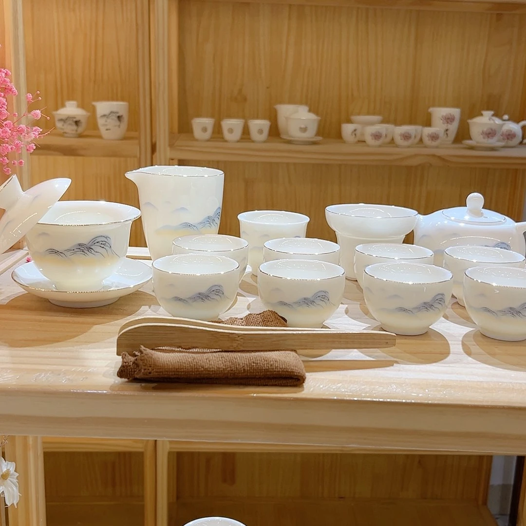 【御瓷斋】羊脂玉瓷江山如画套装16头