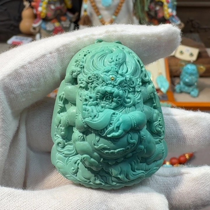 绿松石未镶嵌大黑天雕刻件