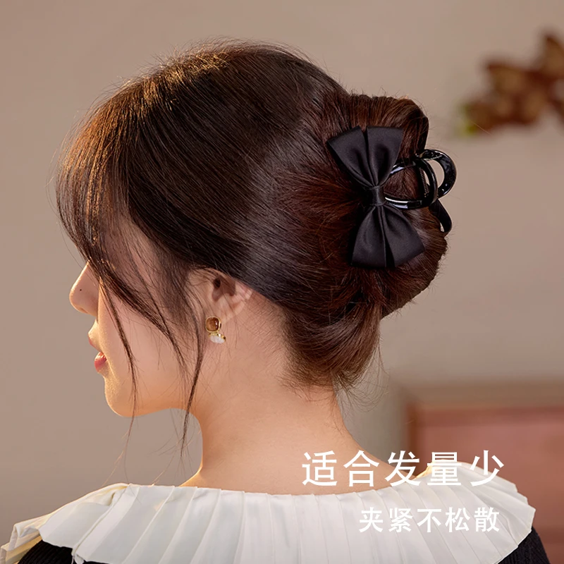 黑色蝴蝶结抓夹女后脑勺高级感2025新款盘发鲨鱼夹发量少半扎发夹