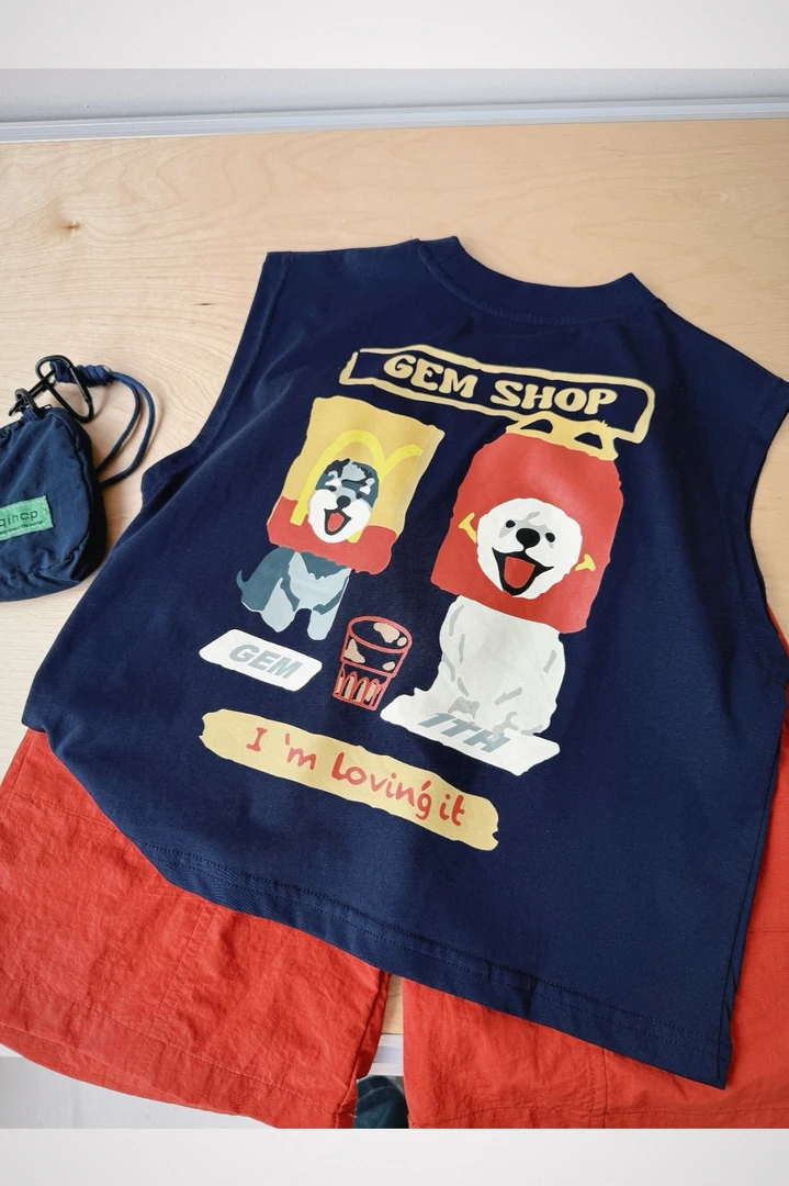 253376儿童夏季百搭潮流透气宽松休闲时尚圆领无袖套头背心