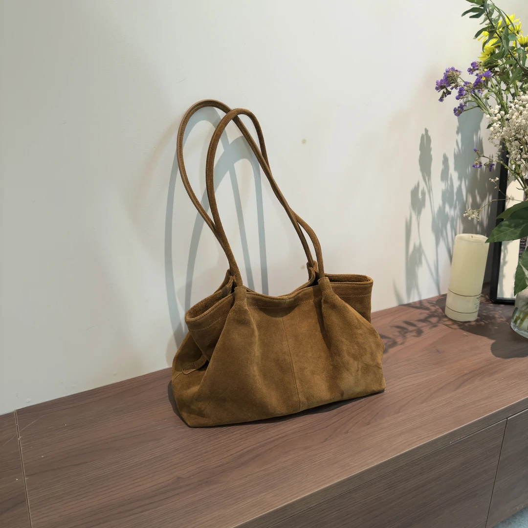 Nora Diary 小众设计高级感托特包金棕色磨砂牛皮大容量单肩包