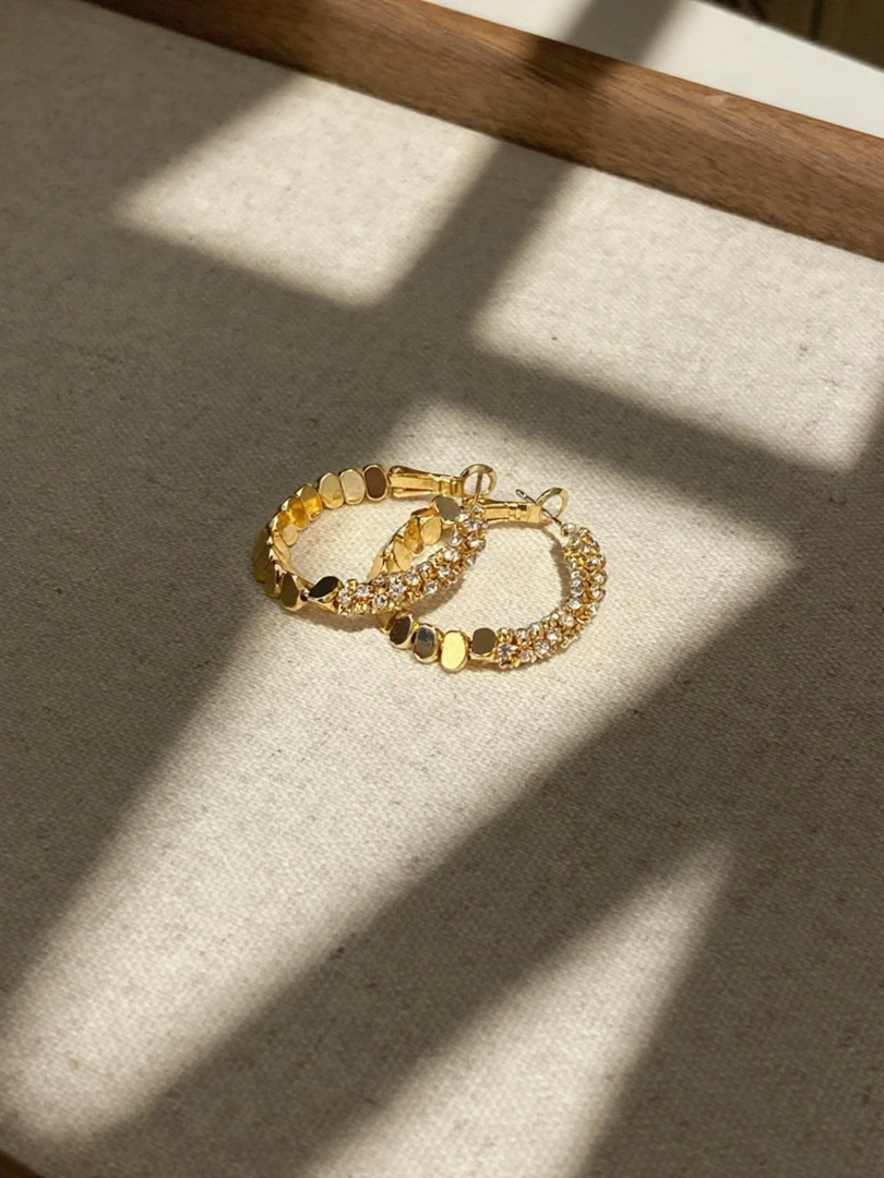 铜合金耳饰 轻奢带钻方块耳钉 E36