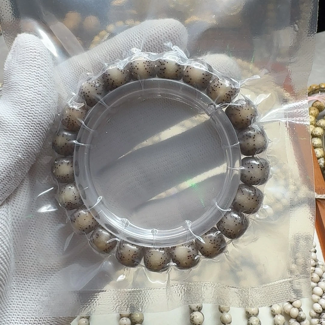 手串星月菩提石玉料11/10冰透果栋料一线天留白小细星