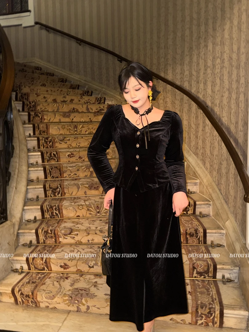 【回款青青】哒头【月下圆舞曲】微胖mm大码2024冬季新款显瘦套装女