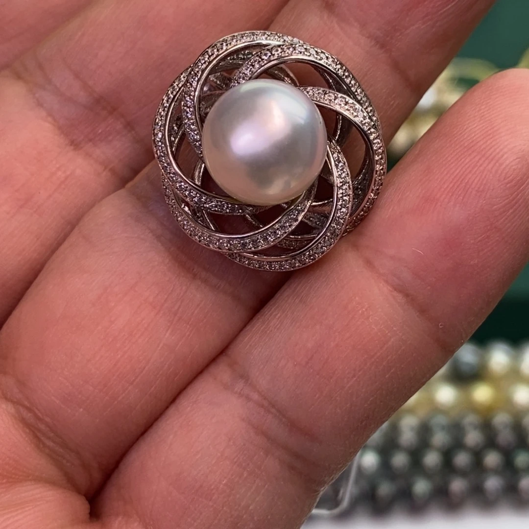 银S925镶嵌戒指海水珍珠