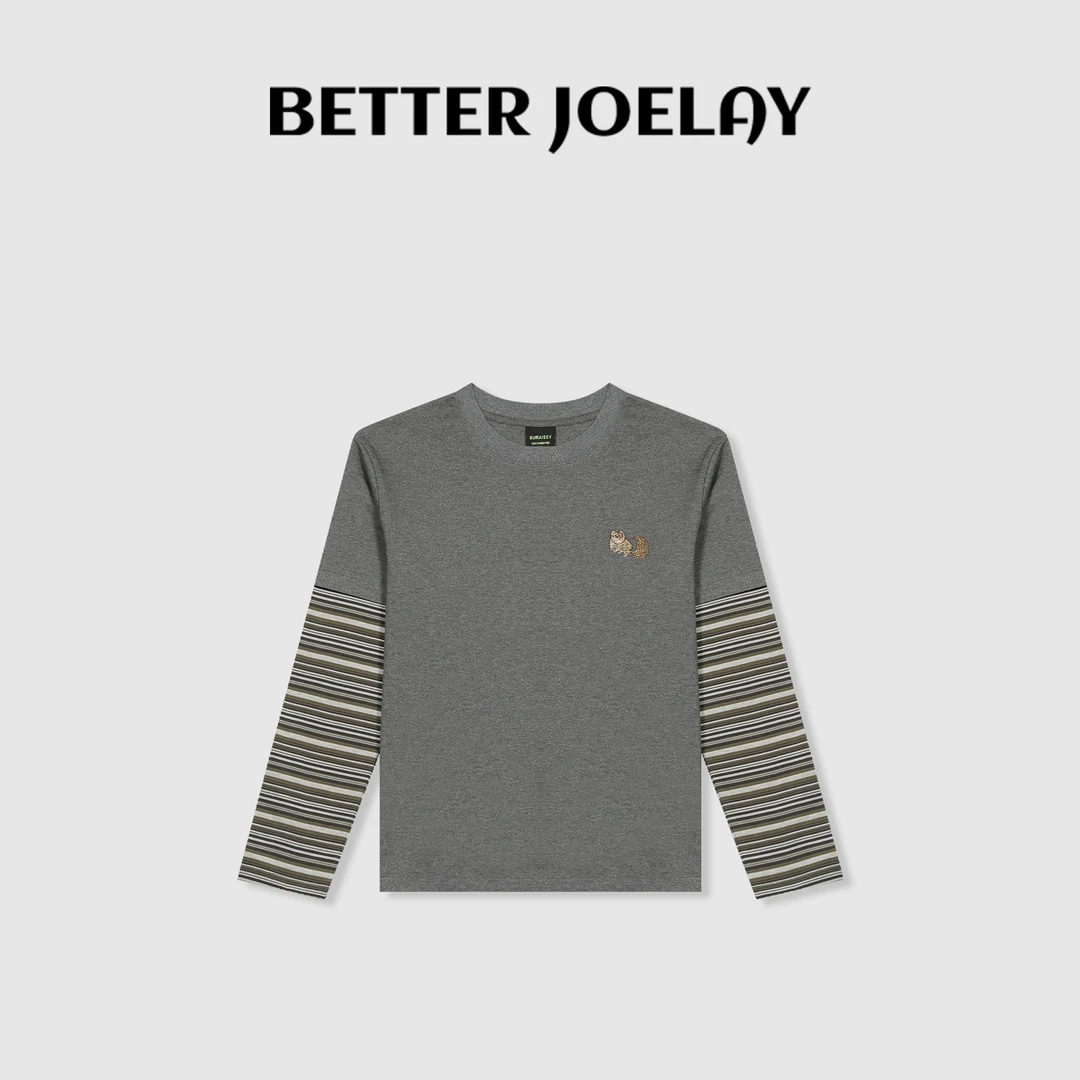 BETTER JOELAY-【窗影灯深】时尚百搭拼接圆领套头长袖休闲风ZZ3741